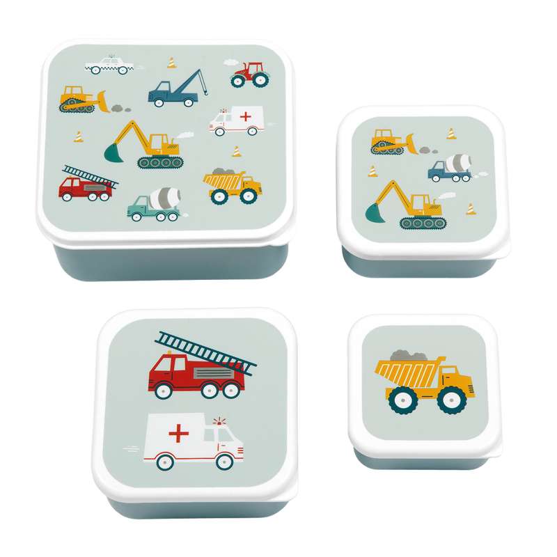 A Little Lovely Company Lunch box - and Snack box set - 4 pcs. - Vehicles - Blue 