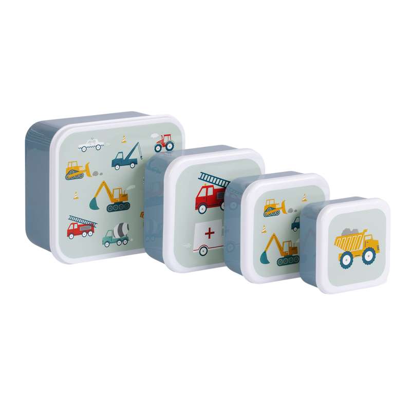 A Little Lovely Company Lunch box - and Snack box set - 4 pcs. - Vehicles - Blue 