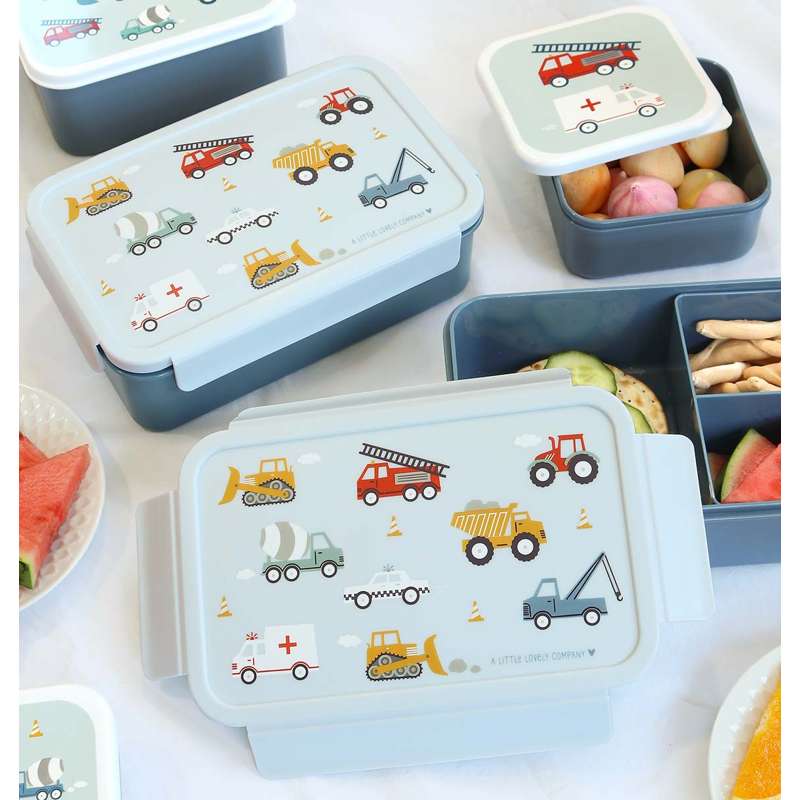 A Little Lovely Company Ruminddelt Bento Lunchbox - Fahrzeuge - Blau 