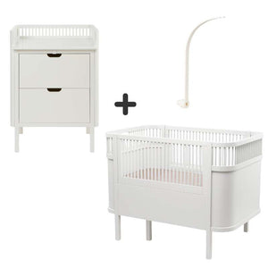 Sebra The Bed and Changing Table with Mobile Holder - Classic White - Bundle 1 