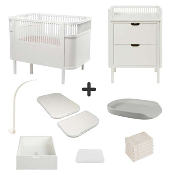 Sebra The Bed and Changing Table with Accessories - Classic White - Deluxe Bundle 3 