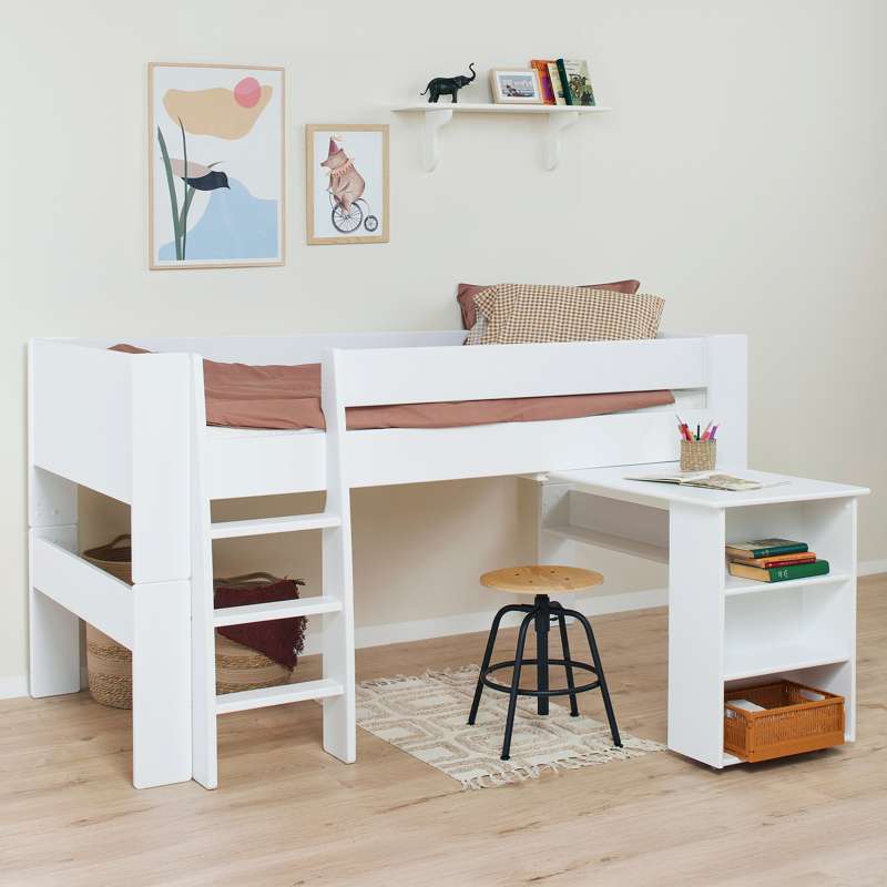 Hoppekids PUUR - Halfhoogslaper m. Bureau - Wit 