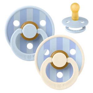 Bibs Ronde Colour Fopspeen - 2-Pack - mt. 2 - natuurrubber - Studio - Block - Babyblauw/Stofblauw Mix 