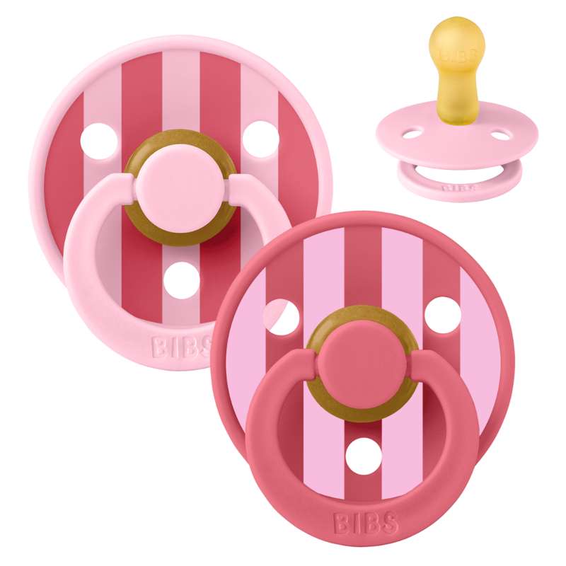 Bibs Ronde Colour Fopspeen - 2-Pack - mt. 2 - natuurrubber - Studio - Block - Babyroze/Koraalmix 