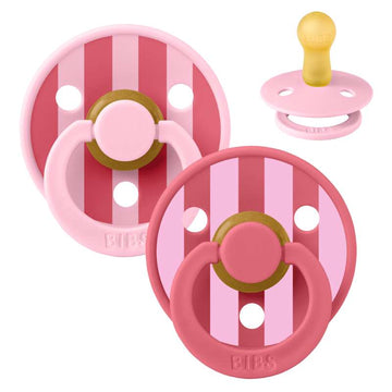Bibs Ronde Colour Fopspeen - 2-Pack - mt. 2 - natuurrubber - Studio - Block - Babyroze/Koraalmix 