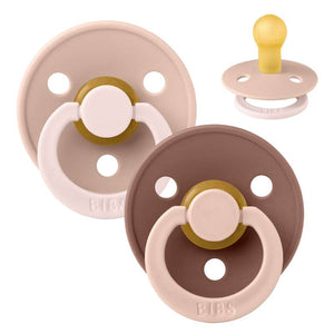 BIBS Round Colour Pacifier - Size 1 - Natural Rubber - Fusion Studio - Blush/Woodchuck Mix