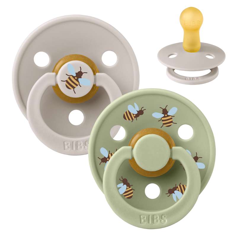 Bibs Στρογγυλή Colour Πιπίλα - 2-Πακέτο - μεγ. 2 - φυσικό καουτσούκ - Στούντιο - Bumblebee - Μίγμα Μανιταριών 