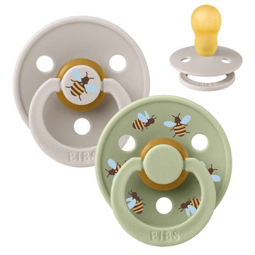 Bibs Ronde Colour Fopspeen - 2-Pak - mt. 3 - natuurrubber - Studio - Bumblebee - Paddenstoelenmix 