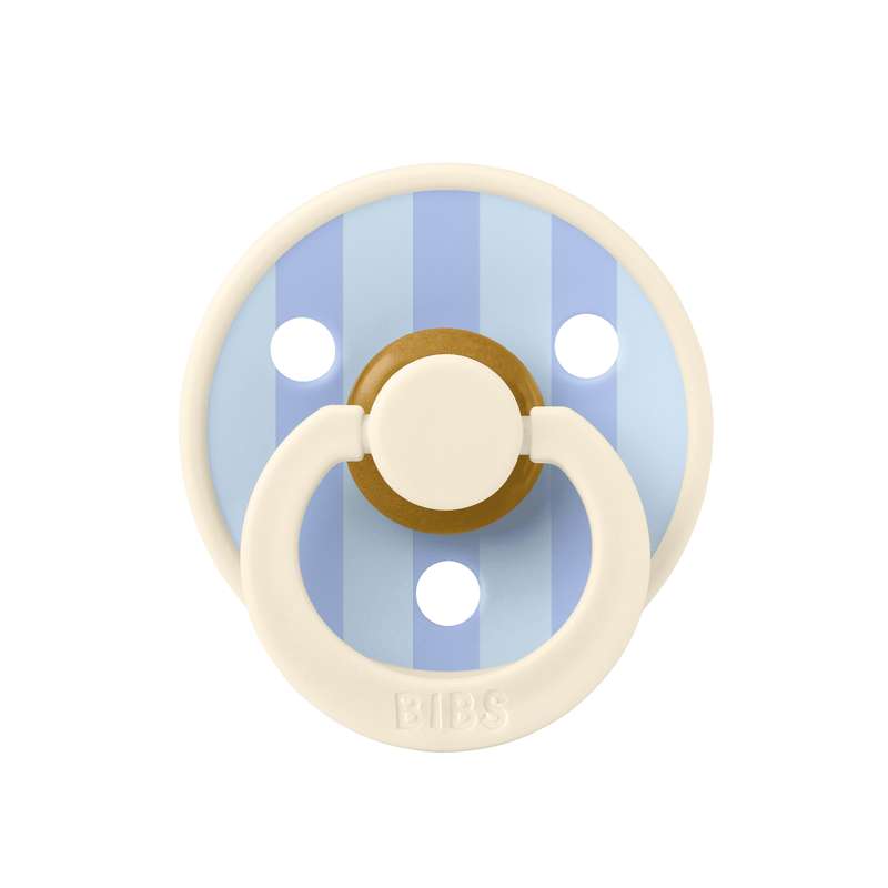 Sucette Bibs Rond Colour - t. 2 - caoutchouc naturel - Studio - Bloc - Ivoire/Bleu Poussiéreux 
