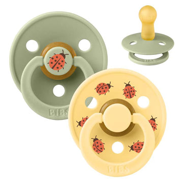 BIBS Round Colour Pacifier - 2-Pack - Size 2 - Natural rubber - Ladybug Studio - Sage Mix