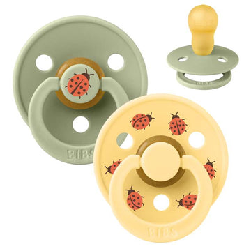 Bibs Ronde Colour Fopspeen - 2-Pak - mt. 3 - natuurrubber - Studio - Lieveheersbeestje - Salie Mix 