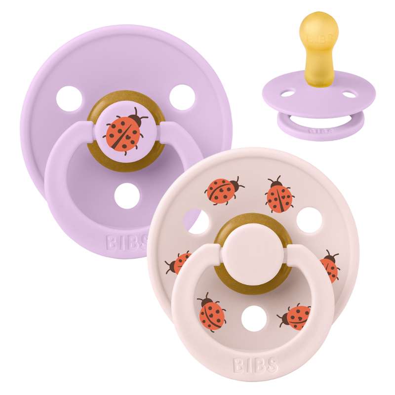 Bibs Rund Colour Smokk - 2-Pak - str. 2 - naturgummi - Studio - Marihøne - Violett Himmelmix 