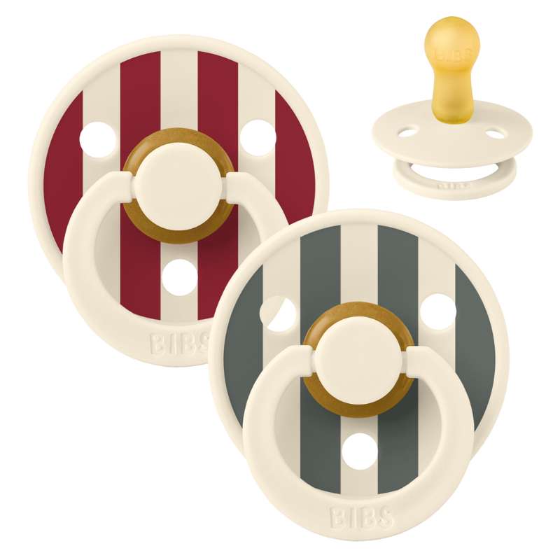 Bibs Кръгъл Colour Биберон - 2-Pack - р-р 2 - естествен каучук - Студио - Блок - Ruby/Pine смес 