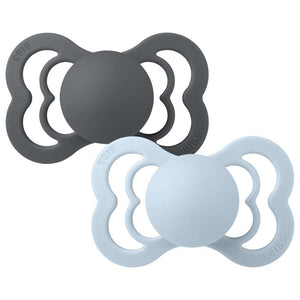 BIBS Symmetrischer Supreme Schnuller - 2er-Pack - Gr. 2 - Silikon - Iron/Baby Blue