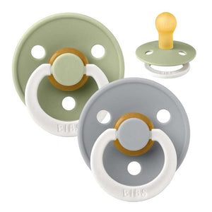 Sucette BIBS ronde Colour - Lot de 2 - Taille 2 - Caoutchouc naturel - GLOW - Sage/Cloud