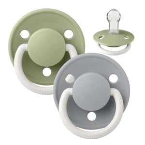 BIBS Round De Lux Pacifier - 2-Pack - One size - Silicone - GLOW - Sage/Cloud