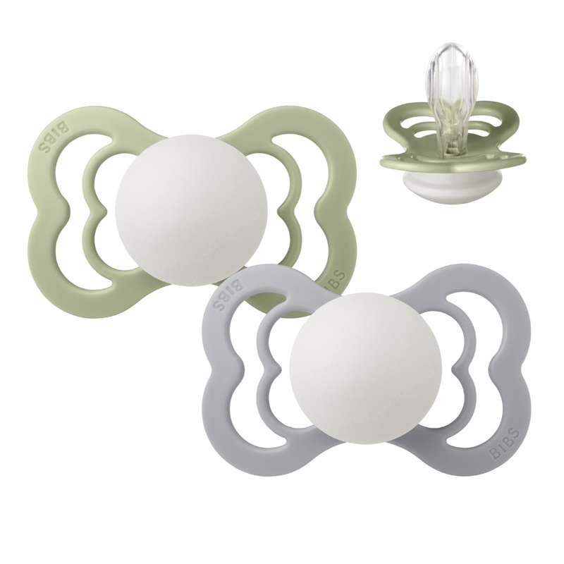 Bibs Supreme Pacifier - 2-Pack - sz. 2 - Silicone - GLOW - Sage/Cloud 