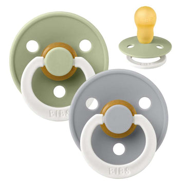 Bibs Ronde Colour Fopspeen - 2-Pak - mt. 3 - natuurrubber - GLOW - Salie/Wolk 