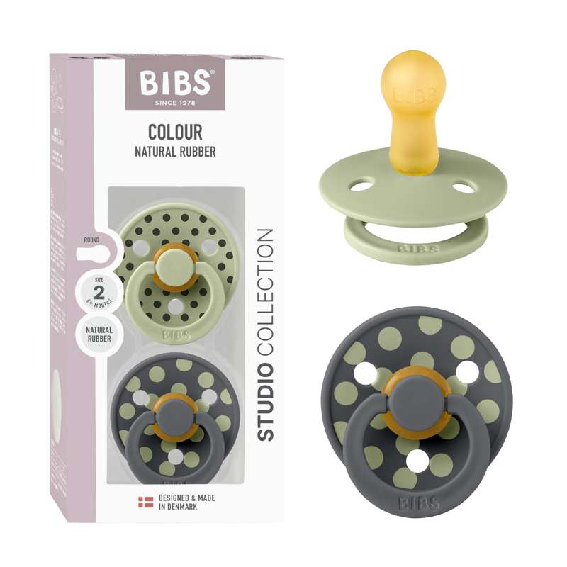 BIBS Rund Colour dudica - 2-Pak - vel. 2 - prirodni kaučuk - Polka Studio - Kadulja/Željezo 