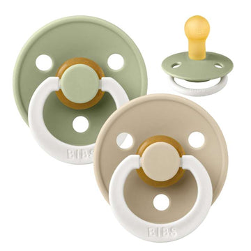 Bibs Rund Colour Smokk - 2-Pak - str. 1 - naturgummi - GLOW - Salvie/Vanilje 