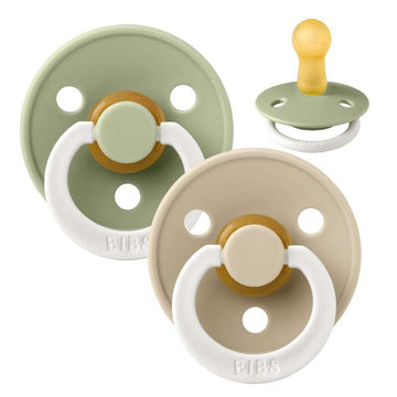 Bibs Round Colour Pacifier - 2-Pack - sz. 2 - natural rubber - GLOW - Sage/Vanilla 