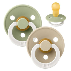 Sucette BIBS ronde Colour - Lot de 2 - Taille 3 - Caoutchouc Naturel - GLOW - Sage/Vanilla