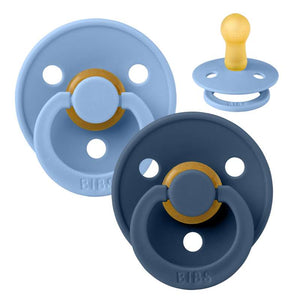 Bibs Ronde Colour Fopspeen - 2-Pack - mt. 2 - natuurrubber - Luchtblauw/Staalblauw 