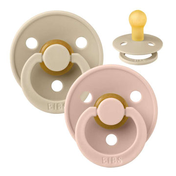 Bibs Στρογγυλή Colour Πιπίλα - 2-Πακέτο - μεγ. 1 - φυσικό καουτσούκ - Βανίλια/Ροζ 