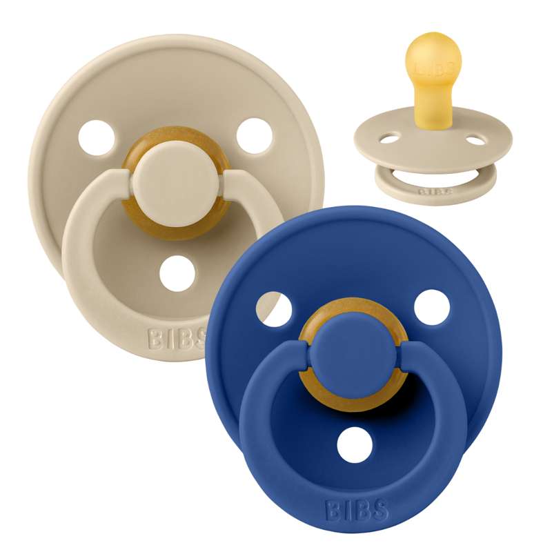 Bibs Round Colour Pacifier - 2-Pack - sz. 1 - natural rubber - Vanilla/Cornflower 