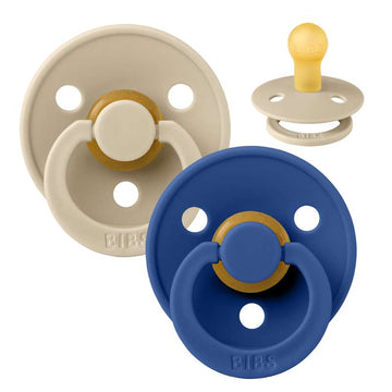 Bibs Round Colour Pacifier - 2-Pack - sz. 1 - natural rubber - Vanilla/Cornflower 