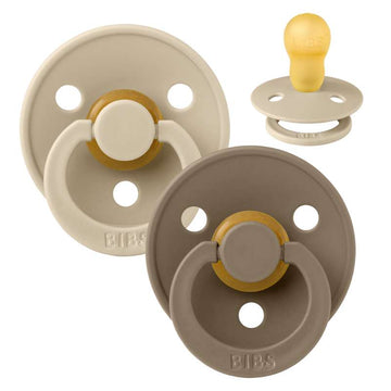 Bibs Round Colour Pacifier - 2-Pack - sz. 3 - natural rubber - Vanilla/Dark Oak 