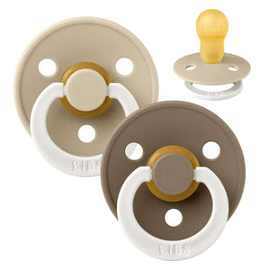 Sucette BIBS ronde Colour - Lot de 2 - Taille 3 - Caoutchouc Naturel - GLOW - Vanilla/Dark Oak