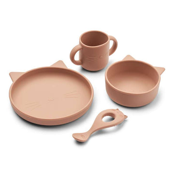 Liewood Vivi Baby Set da tavola - 4 pezzi - Silicone - Cat/Rosa Scuro 