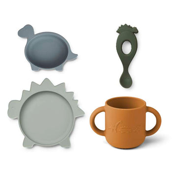 Liewood Vivi Baby Spisesett - 4 deler - Silikon - Dino Blå/Multi Mix 