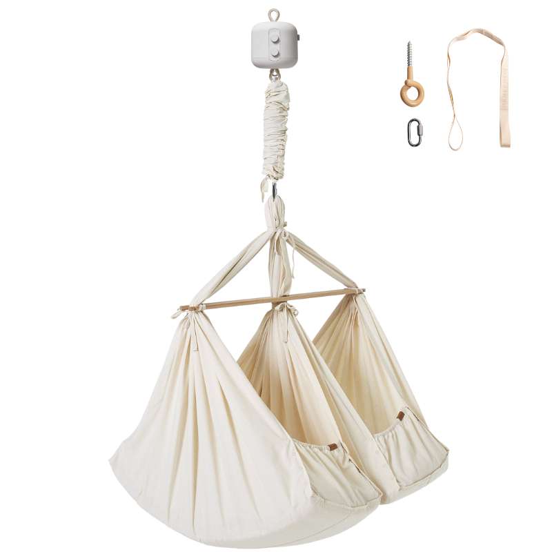 Pomoč Bundle - Twin Slyngevugge z Vuggemotorjem in Stropnim nosilcem - Naraven 