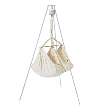 Pomožni paket - Dvojna viseča postelja s motorjem za zibanje in stojalom za zibanje - Naraven 