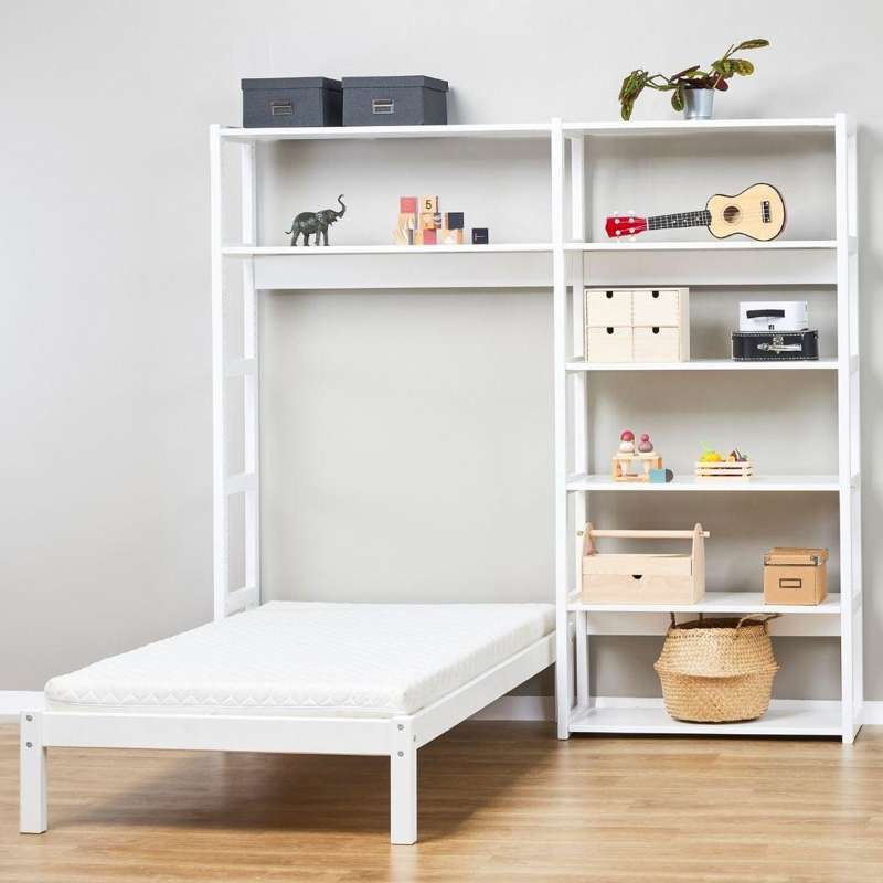 Hoppekids STOREY - Boekenkast - 2 Secties met 4 Planken - Bureau en Bed (Meerdere Maten) - Wit 