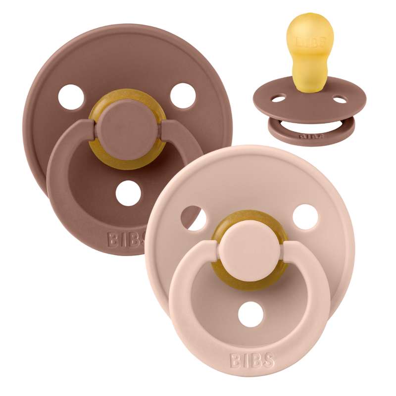 Bibs Round Colour Pacifier - 2-Pack - sz. 1 - natural rubber - Woodchuck/Blush 