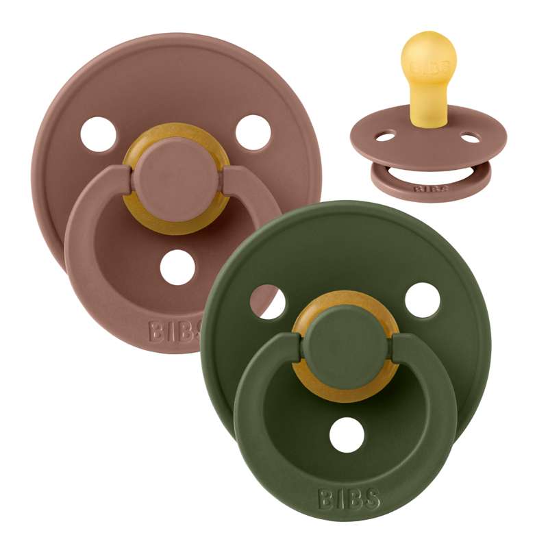 Bibs Round Colour Pacifier - 2-Pack - sz. 2 - natural rubber - Woodchuck/Hunter Green 