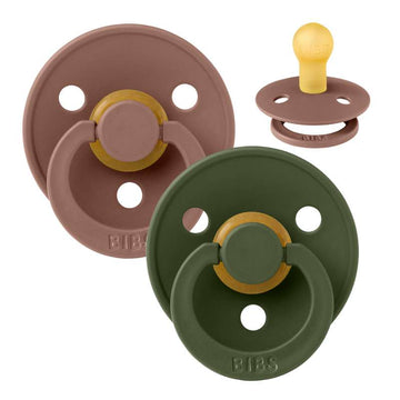 Bibs Round Colour Pacifier - 2-Pack - sz. 2 - natural rubber - Woodchuck/Hunter Green 