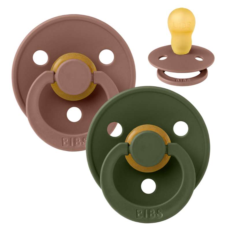 Bibs Round Colour Pacifier - 2-Pack - sz. 3 - natural rubber - Woodchuck/Hunter Green 