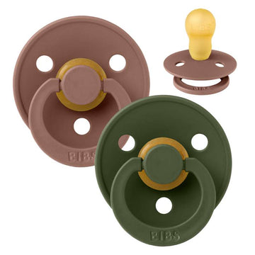 Bibs Round Colour Pacifier - 2-Pack - sz. 3 - natural rubber - Woodchuck/Hunter Green 