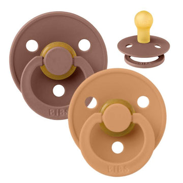 Sucette Bibs Rond Colour - 2-Pak - t. 1 - caoutchouc naturel - Woodchuck/Citrouille 