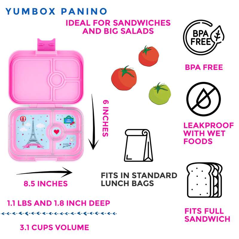 Yumbox Cutie de prânz - Panino - 4 compartimente - Fifi Pink/Paris Je T'aime 