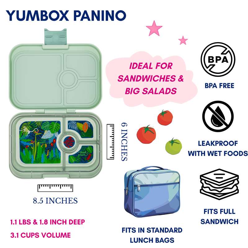 Yumbox Boîte à lunch - Panino - 4 compartiments - Vert sauge/Jungle 