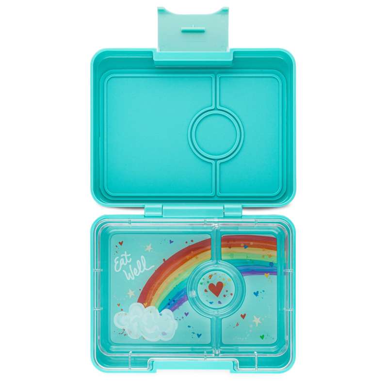 Yumbox Кутия за храна - Мини закуска - 3 отделения - Мисти Аква/Дъга 