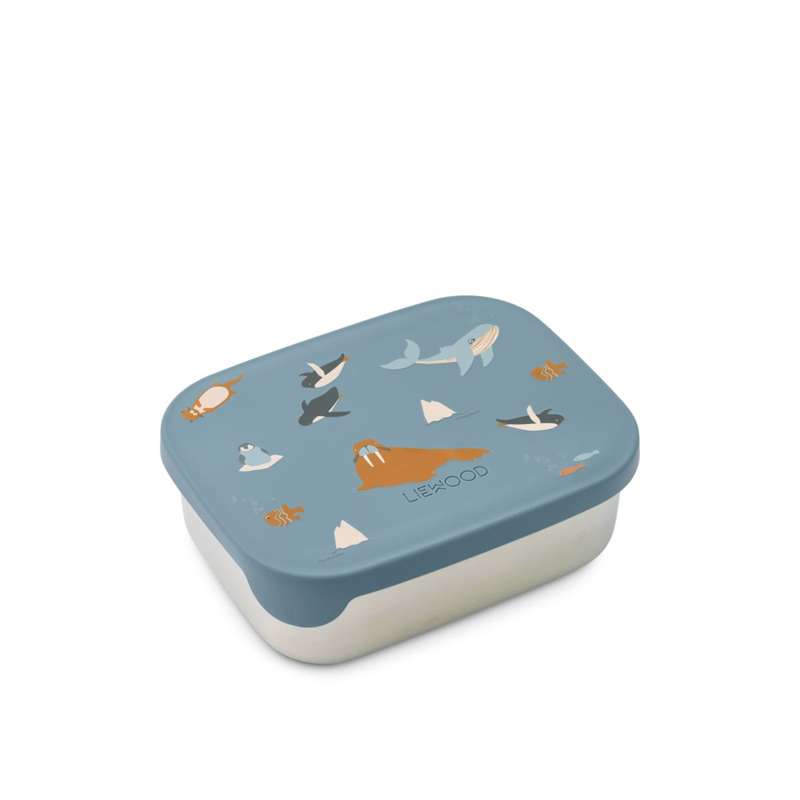 Liewood Arthur Ruminddelt Lounasrasia - 900 ml. - Teräs/Silikoni - Arctic Sea/Ocean View 