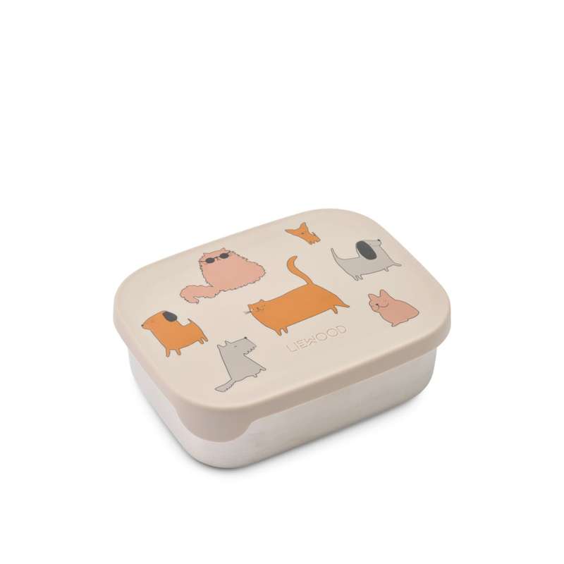 Liewood Arthur Ruminddelt Boîte à Lunch - 900 ml. - Acier/Silicone - Chats et Chiens/Sandy 