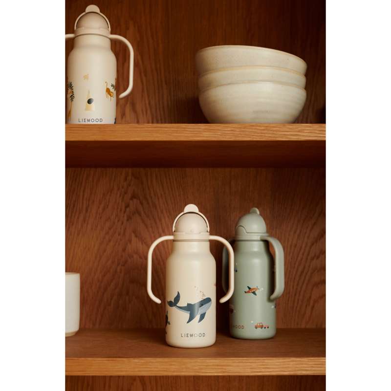 Liewood Kimmie бутилка за напитки - Неръждаема стомана - 250ml - Превозни средства/Гълъбово син 