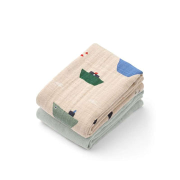 Liewood Lewis Muslin Couches lavables - 2-pack - Navigation/Mélange Bleu Pigeon 